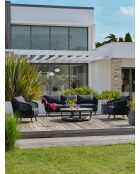 Salón de jardín bajo BIARRITZ de 5 plazas en aluminio y cuerda tejida negra y gris antracita