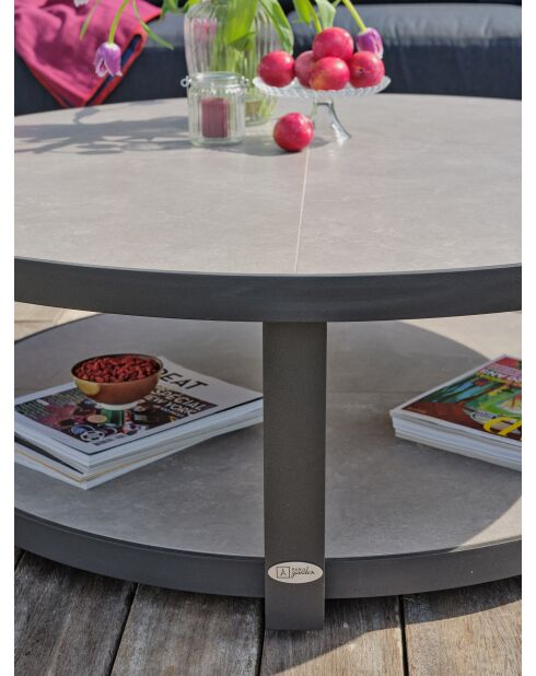 Salón de jardín bajo BIARRITZ de 5 plazas en aluminio y cuerda tejida negra y gris antracita