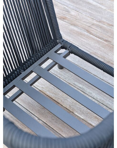 Salón de jardín bajo BIARRITZ de 5 plazas en aluminio y cuerda tejida negra y gris antracita