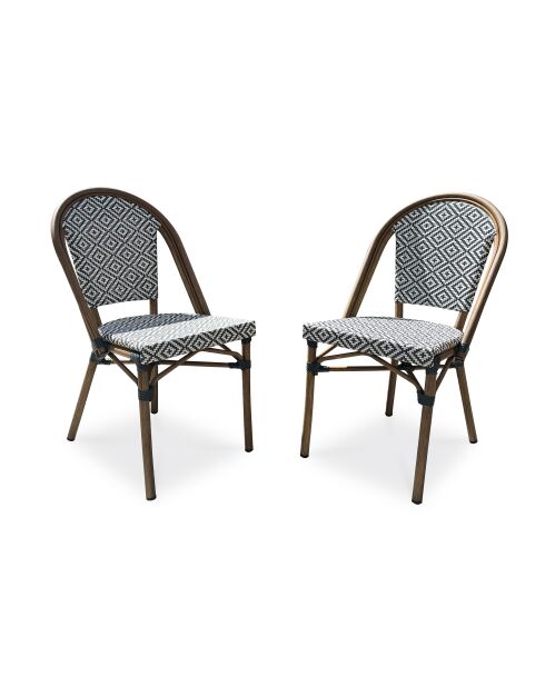 2 bruine en blauwe BISTRO tuinstoelen