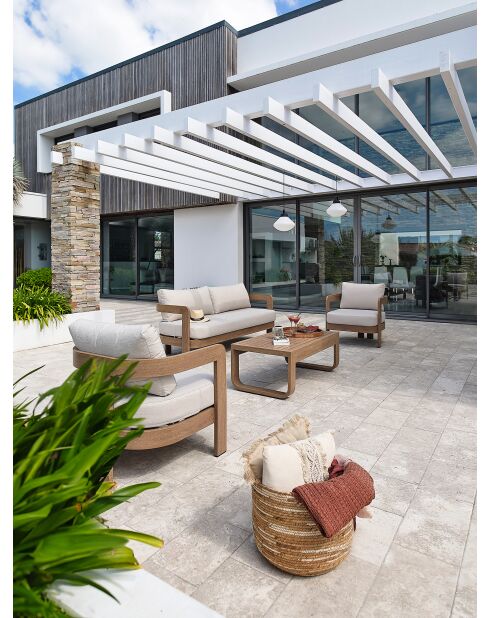 Salón de jardín bajo de 5 plazas DAVAO en aluminio imitación madera marrón y crudo