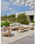 Salón de jardín bajo de 5 plazas DAVAO en aluminio imitación madera marrón y crudo