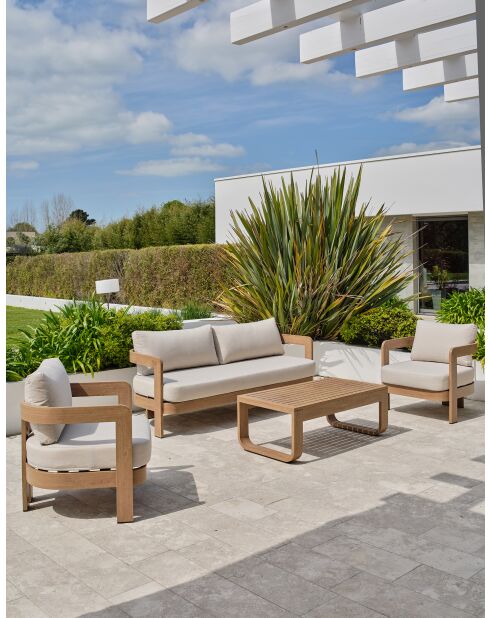 Salón de jardín bajo de 5 plazas DAVAO en aluminio imitación madera marrón y crudo