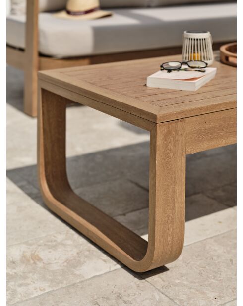 Salón de jardín bajo de 5 plazas DAVAO en aluminio imitación madera marrón y crudo