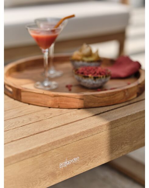 Salón de jardín bajo de 5 plazas DAVAO en aluminio imitación madera marrón y crudo