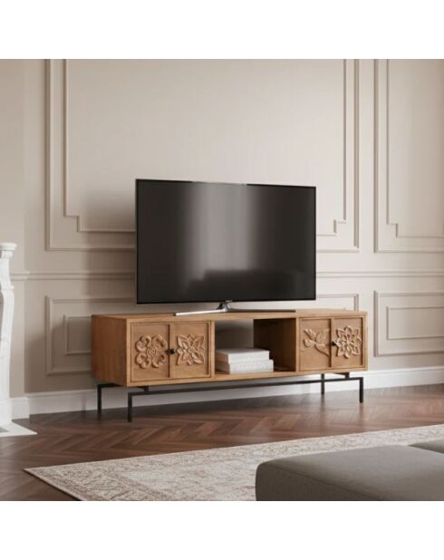 TV-Ständer 2 Schubladen, 1 Ablage Manguier Sculture II beige - 158x50x57 cm