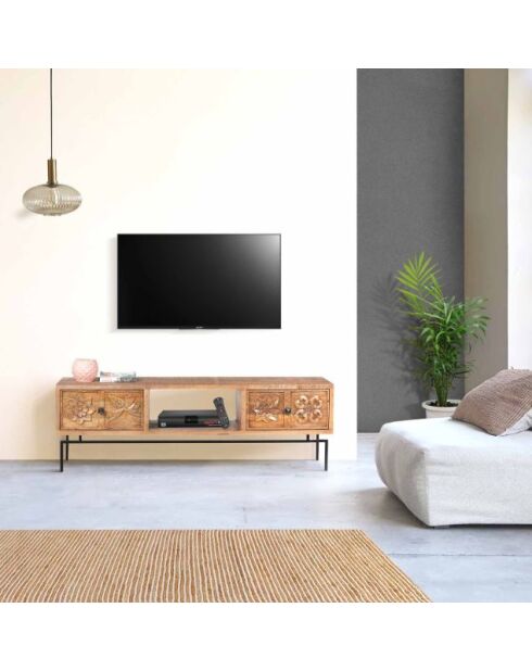 TV-Ständer 2 Schubladen, 1 Ablage Manguier Sculture II beige - 158x50x57 cm