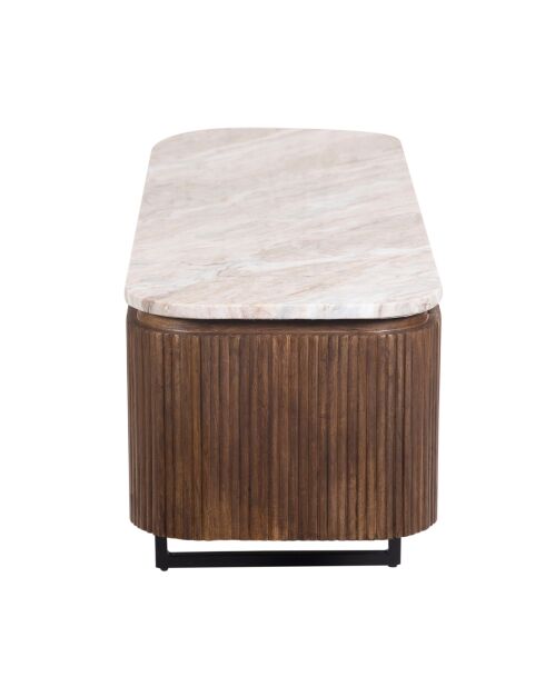 4-türiger niedriger TV-Ständer mit Manguier Kfir III Marmorplatte braun - 140x42x50 cm