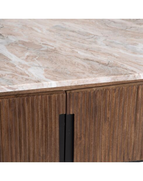 4-türiger niedriger TV-Ständer mit Manguier Kfir III Marmorplatte braun - 140x42x50 cm