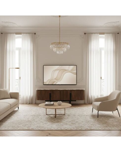 4-türiger niedriger TV-Ständer mit Manguier Kfir III Marmorplatte braun - 140x42x50 cm