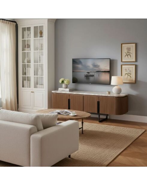 4-türiger niedriger TV-Ständer mit Manguier Kfir III Marmorplatte braun - 140x42x50 cm