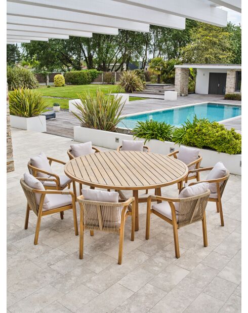 Ensemble repas de jardin SERENA 8 places en bois d'acacia marron et gris