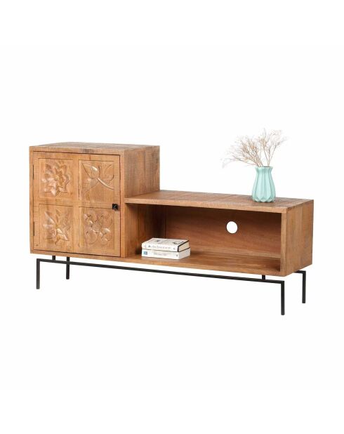 Manguier Sculture II beigefarbener asymmetrischer 1-türiger TV-Ständer - 148x40x79 cm