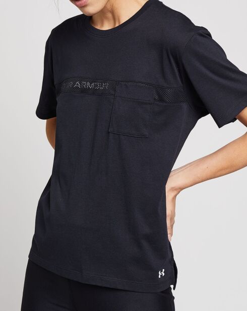 Schwarzes Netz-T-Shirt mit Tasche