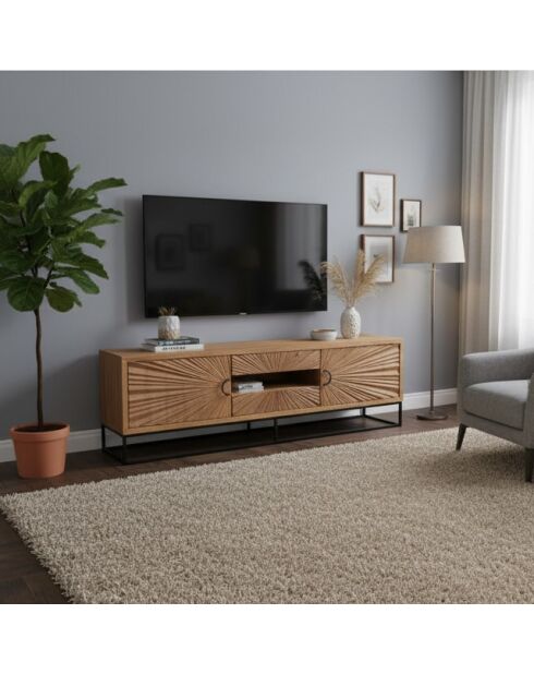 Tv-meubel 2 deuren 2 laden Manguier Solaris II beige - 160x42x50 cm