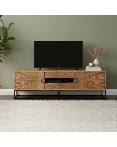 Tv-meubel 2 deuren 2 laden Manguier Solaris II beige - 160x42x50 cm