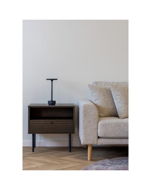 Kyoto bijzettafel met 1 lade, gerookt eikenfineer, zwarte metalen poten - 40x50x50 cm