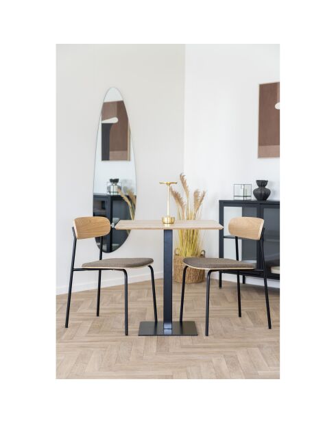 2 sillas de comedor Estepona con respaldo de fresno, asiento marrón y patas negras HN1269 - 51x47x77 cm