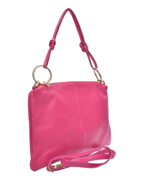 Louna fuchsia leren schoudertas - 25,5x35cm
