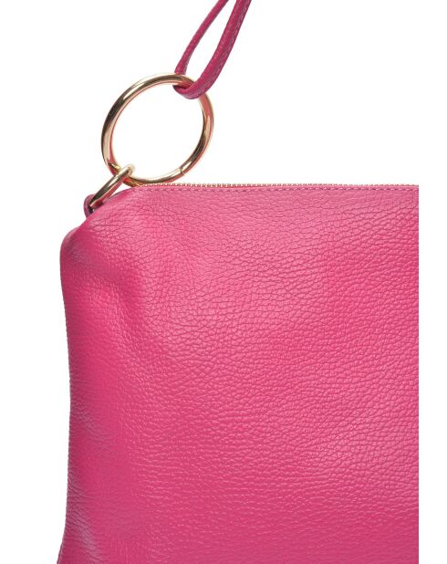 Louna fuchsia leren schoudertas - 25,5x35cm
