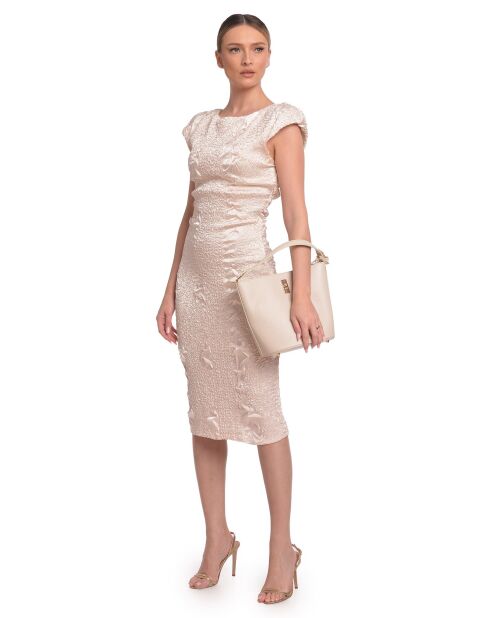 Bolso Daniela de piel beige - 23x22,5x15 cm