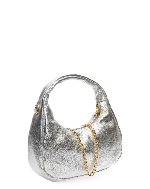 Eleanor Schultertasche aus Leder, silberfarben, 10 x 20,5 x 6 cm