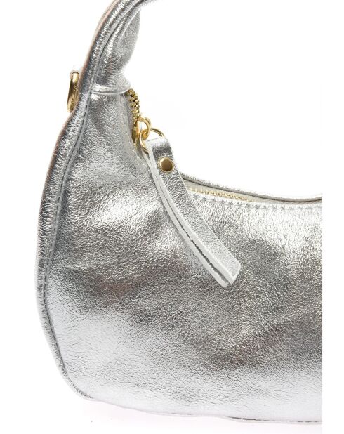 Eleanor Schultertasche aus Leder, silberfarben, 10 x 20,5 x 6 cm