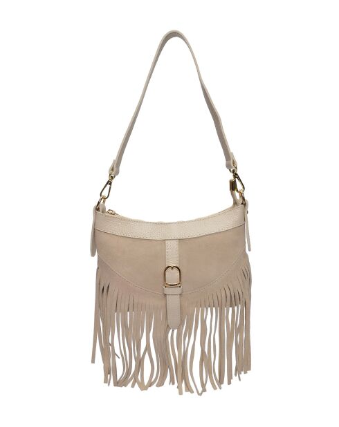 Sac bandoulière en cuir Soléa beige - 16x25.5 cm
