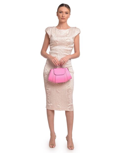 Roze leren handtas Elodie - 17x26x7 cm