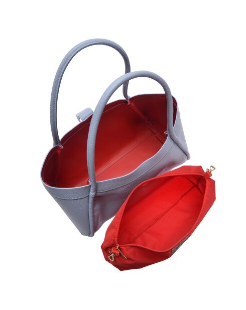 Lou celeste leren schoudertas - 23x37,5x14 cm