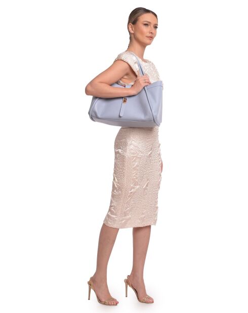 Lou celeste leren schoudertas - 23x37,5x14 cm