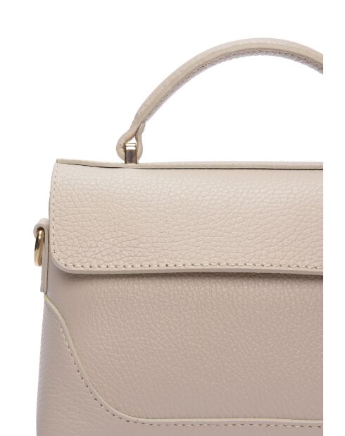 Roze beige leren handtas - 12,5x21x8,5 cm