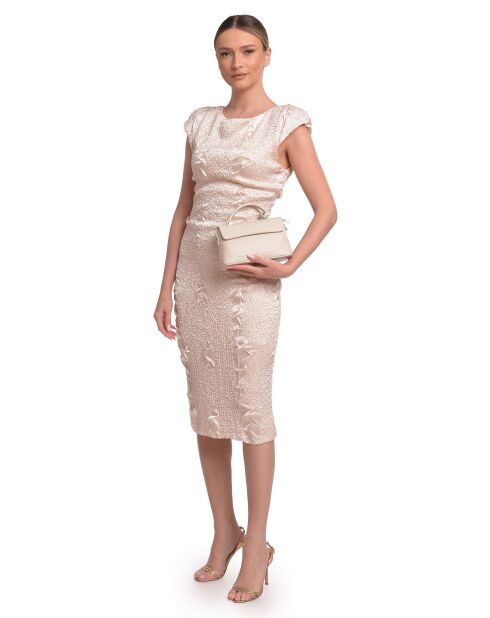 Roze beige leren handtas - 12,5x21x8,5 cm