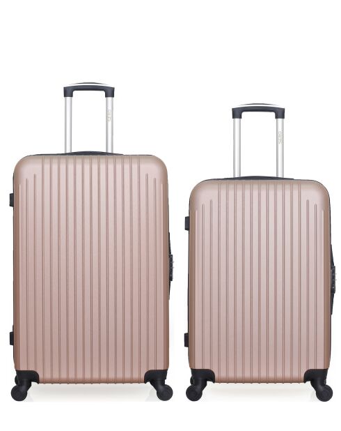 Set van 2 grote koffers en weekendkarpaten roségoud