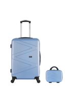 Set van blauwe en gouden Amazon weekendkoffer en kaptafel