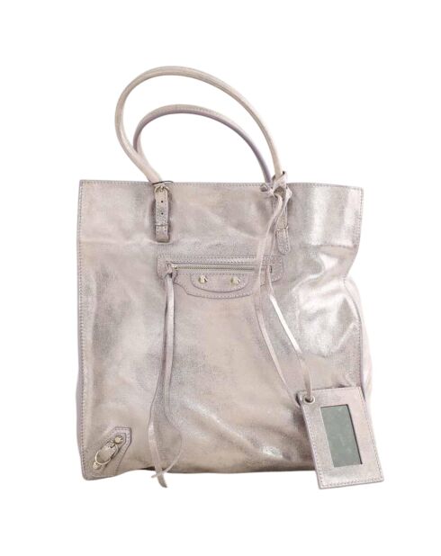 Silberne Lederhandtasche - 28x13x29 cm - Sehr guter Zustand