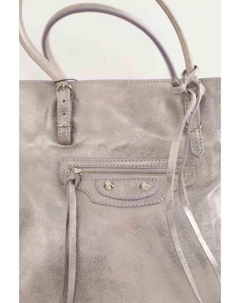 Silberne Lederhandtasche - 28x13x29 cm - Sehr guter Zustand