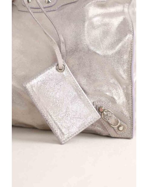 Silberne Lederhandtasche - 28x13x29 cm - Sehr guter Zustand