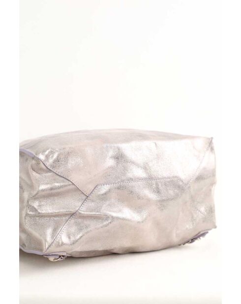 Silberne Lederhandtasche - 28x13x29 cm - Sehr guter Zustand