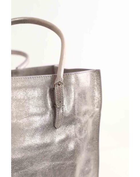 Silberne Lederhandtasche - 28x13x29 cm - Sehr guter Zustand