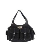 Bandolera negra de piel y tela - 35x13x18 cm - Muy buen estado