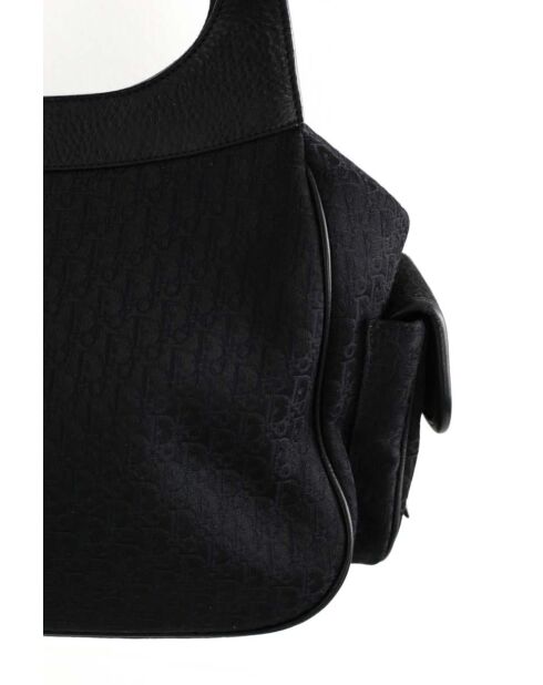 Schwarze Schultertasche aus Leder und Stoff - 35x13x18 cm - Sehr guter Zustand