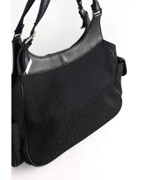 Schwarze Schultertasche aus Leder und Stoff - 35x13x18 cm - Sehr guter Zustand