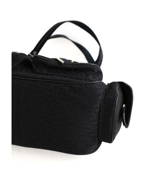 Schwarze Schultertasche aus Leder und Stoff - 35x13x18 cm - Sehr guter Zustand
