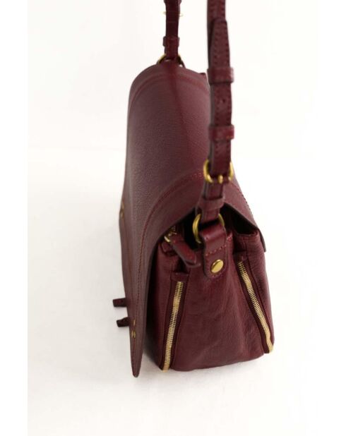 Bordeauxrode leren schoudertas - 25x11x21 cm - Zeer goede conditie