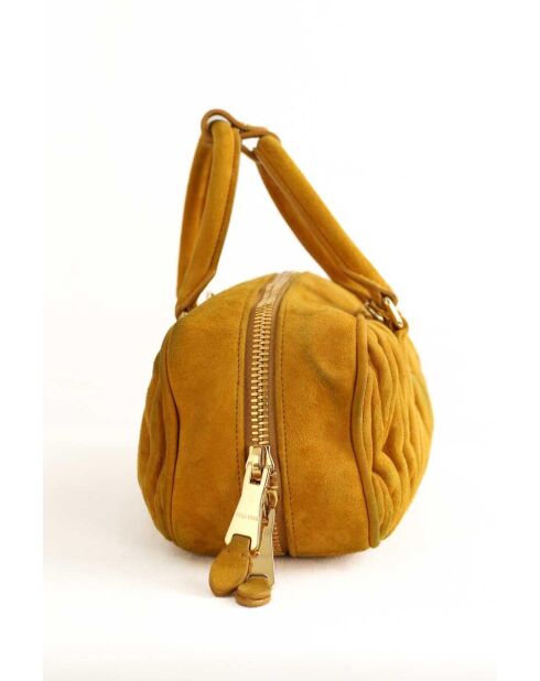 Handtasche aus kamelfarbenem Veloursleder - 30x11x18 cm - Guter Zustand