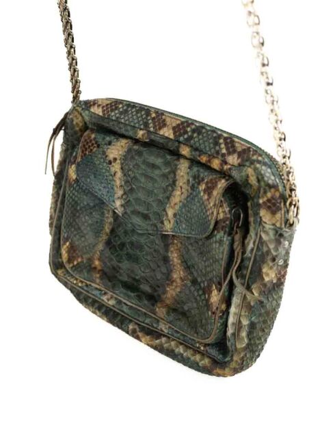 Exotische grüne Schultertasche aus Leder - 24x5x22 cm - Guter Zustand