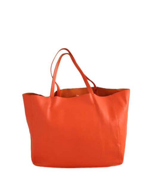 Cabas en cuir orange - 38x18x31 cm - Très bon état