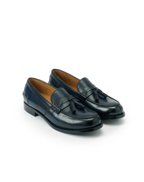 Alma marineblaue Loafer aus Leder mit Quasten