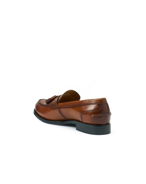 Sixtijnse leren instappers met kwastjes in bruin